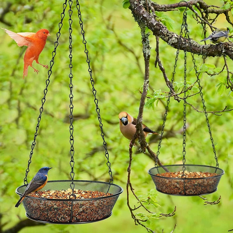 FLINTER 2 Pack Hanging Bird Feeder, Bird Feeder for Garden Yard Outside Hanging Feeder Tray - Metal Mesh Platform Feeders for Outside Outdoors for Attracting Birds - Image 5